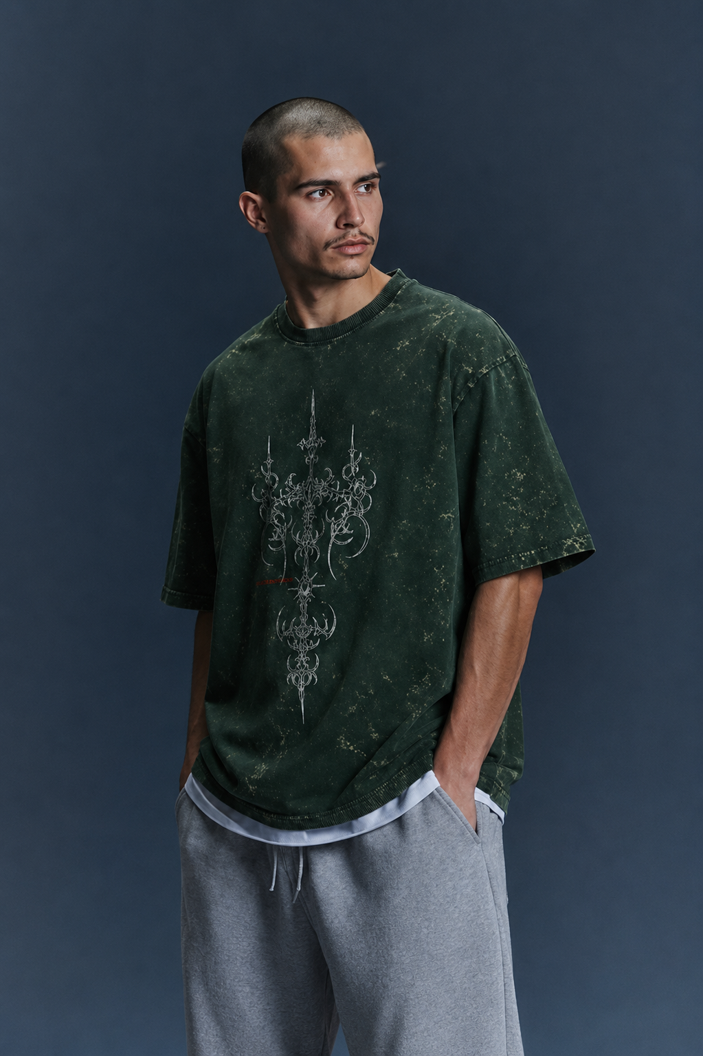 “NO LONGER HUMAN” Acid Washed Oversized Tee