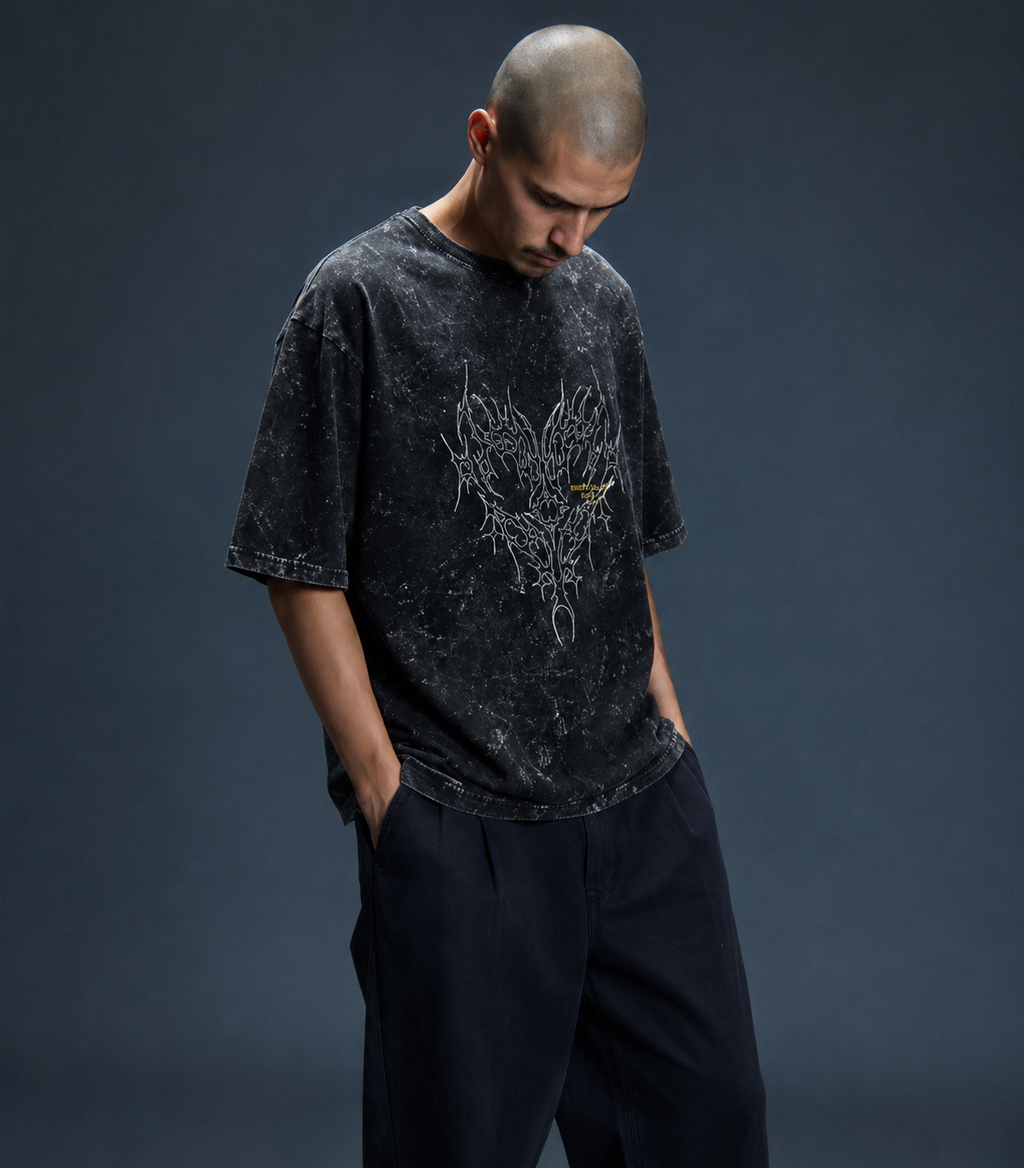 “BROKEN HEART” Acid Washed Oversized Tee